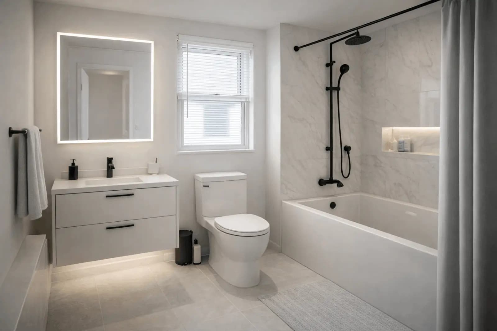 Bathroom after renovation with updated fixtures
