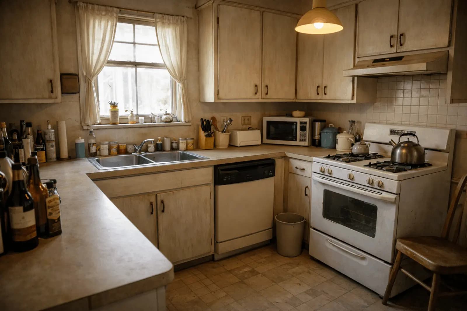 Kitchen before remodeling with older finishes