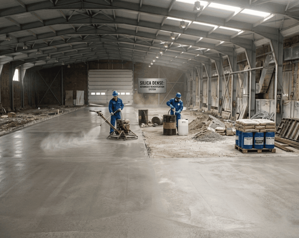 Chemical and industrial concrete area during surface work
