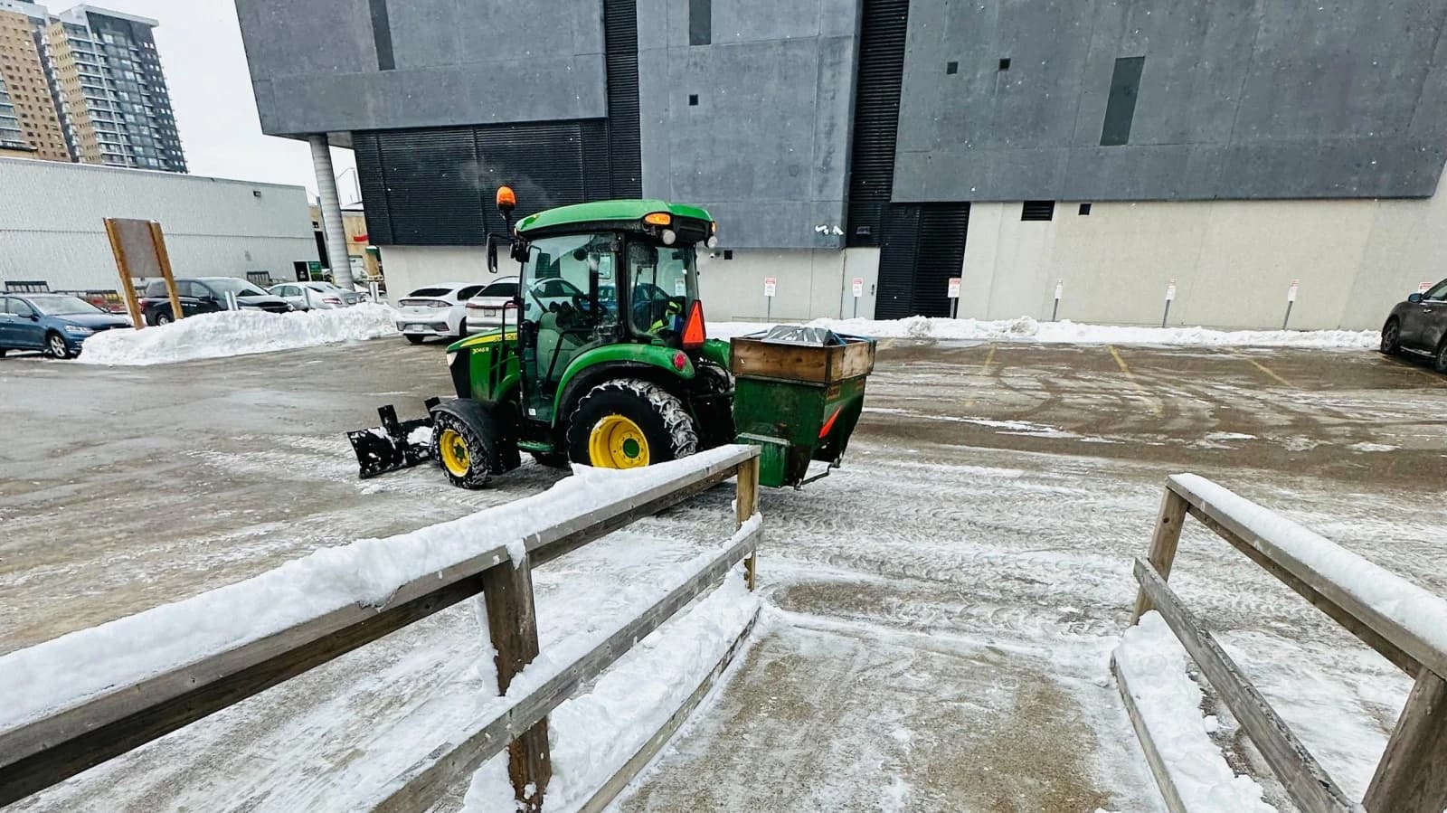 Walkway and lot area after clearing and salting