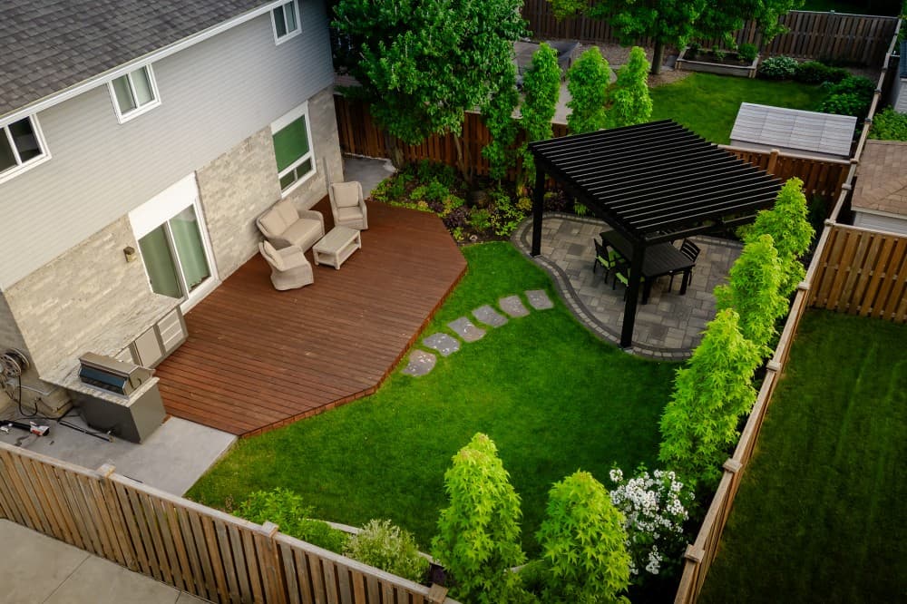 Aerial view of the backyard during the Simple Elegance project